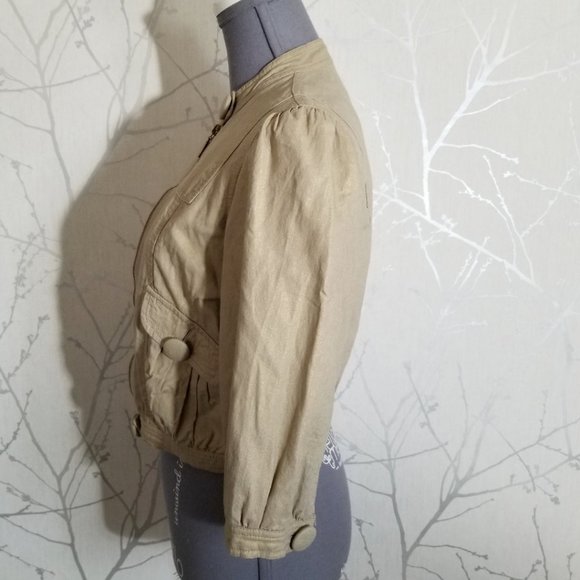 Jolt Metallic Gold Cropped Military Style Jacket w/ Exposed Asymmetrical Zipper - Picture 3 of 7